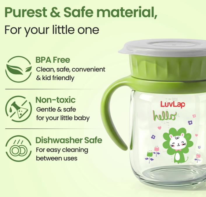 Luvlap Shine Sipper 360° Soft Spout Trainer Sipper for Kids, 360ml, Leakproof &amp; Spillproof Sippy Cup for Kids, Twin Easy-Grip Handles, BPA-Free, Ergonomic Design, Dust Cover, Lightweight, 18 M+&nbsp;