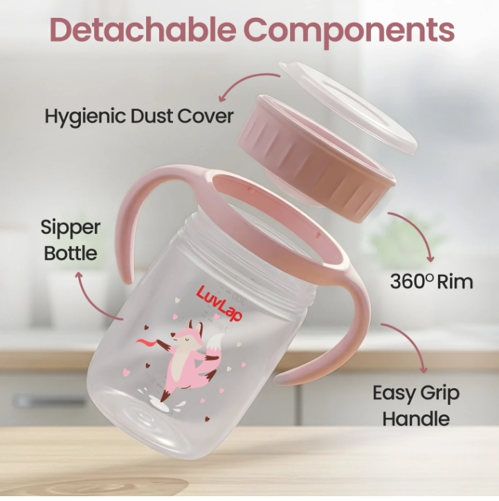 Luvlap Shine Sipper 360° Soft Spout Trainer Sipper for Kids, 360ml, Leakproof &amp; Spillproof Sippy Cup for Kids, Twin Easy-Grip Handles, BPA-Free, Ergonomic Design, Dust Cover, Lightweight, 18 M+&nbsp;