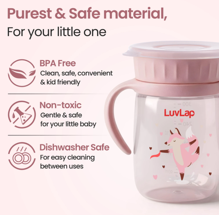 Luvlap Shine Sipper 360° Soft Spout Trainer Sipper for Kids, 360ml, Leakproof &amp; Spillproof Sippy Cup for Kids, Twin Easy-Grip Handles, BPA-Free, Ergonomic Design, Dust Cover, Lightweight, 18 M+&nbsp;