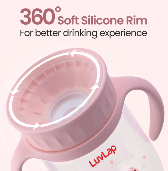 Luvlap Shine Sipper 360° Soft Spout Trainer Sipper for Kids, 360ml, Leakproof &amp; Spillproof Sippy Cup for Kids, Twin Easy-Grip Handles, BPA-Free, Ergonomic Design, Dust Cover, Lightweight, 18 M+&nbsp;