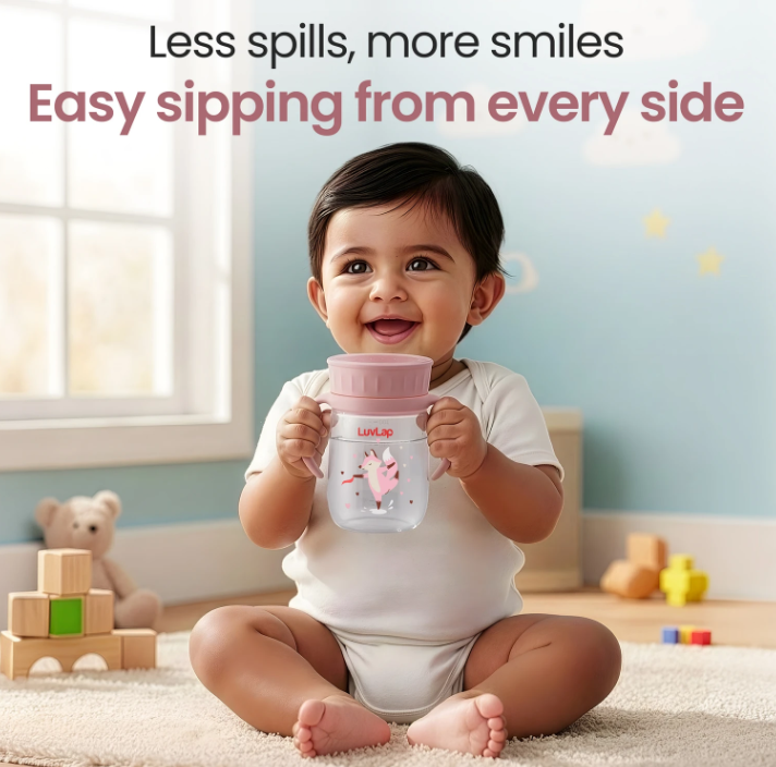 Luvlap Shine Sipper 360° Soft Spout Trainer Sipper for Kids, 360ml, Leakproof &amp; Spillproof Sippy Cup for Kids, Twin Easy-Grip Handles, BPA-Free, Ergonomic Design, Dust Cover, Lightweight, 18 M+&nbsp;