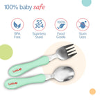 Premium Stainless Steel Baby Spoon & Fork Set for Baby Feeding, Stainless Steel Spoon and Fork Set, Food Grade PP Spoon, BPA Free Feeding Spoon for Kids of 12+ Months (Light Green)
