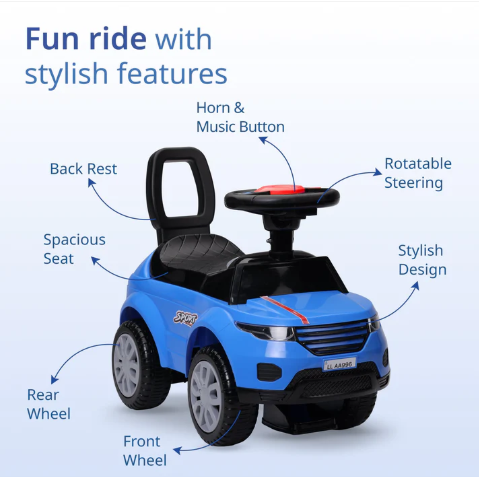 LuvLap Starlight Ride on & Car for Kids with Music & Horn Steering, Push Car for Baby with Backrest, Safety Guard, Under Seat Storage & Big Wheels, Ride on for Kids 1 to 3 Years Upto 20 Kgs