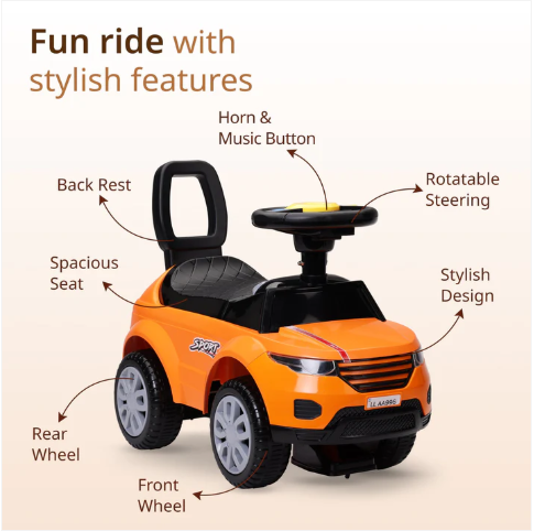 LuvLap Starlight Ride on & Car for Kids with Music & Horn Steering, Push Car for Baby with Backrest, Safety Guard, Under Seat Storage & Big Wheels, Ride on for Kids 1 to 3 Years Upto 20 Kgs
