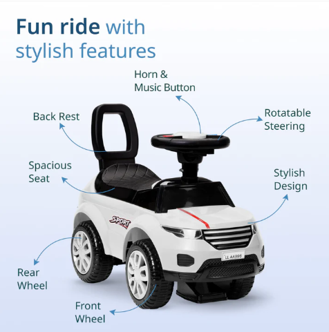 LuvLap Starlight Ride on & Car for Kids with Music & Horn Steering, Push Car for Baby with Backrest, Safety Guard, Under Seat Storage & Big Wheels, Ride on for Kids 1 to 3 Years Upto 20 Kgs