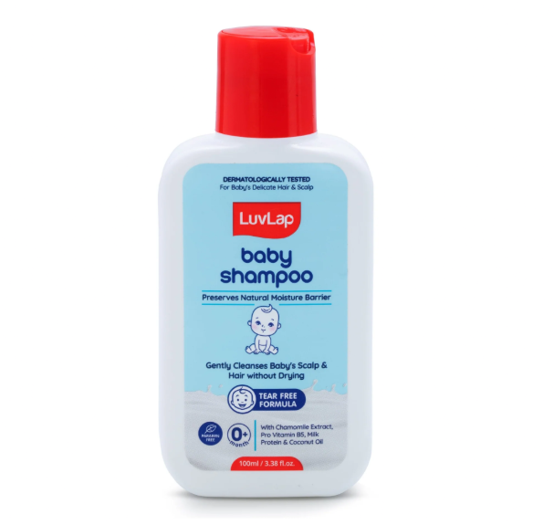 LuvLap Milky Soft Baby Shampoo - 100ml, Tear Free Formula, with Milk Protein, Vitamin E & Coconut Oil, Shea Butter & Chamomile, Gentle Care for Baby's Soft Hair, No Paraben, Dermatologically Tested