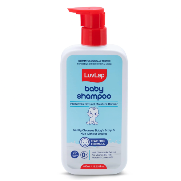 LuvLap Milky Soft Baby Shampoo - 400ml, Tear Free Formula, with Milk Protein, Vitamin E & Coconut Oil, Shea Butter & Chamomile, Gentle Care for Baby's Soft Hair, No Paraben, Dermatologically Tested