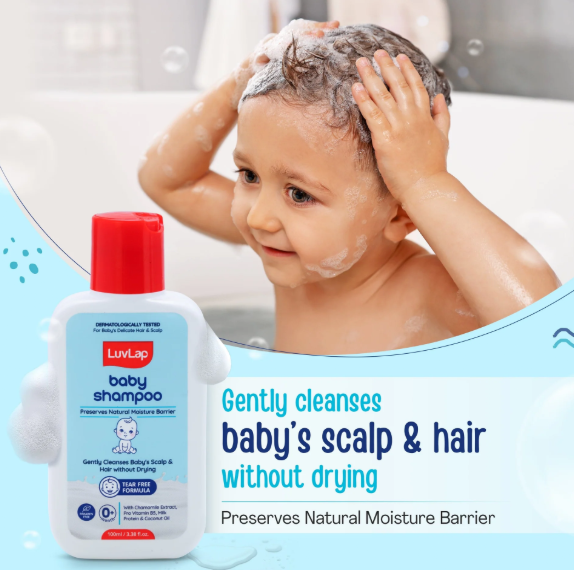 LuvLap Milky Soft Baby Shampoo - 100ml, Tear Free Formula, with Milk Protein, Vitamin E & Coconut Oil, Shea Butter & Chamomile, Gentle Care for Baby's Soft Hair, No Paraben, Dermatologically Tested