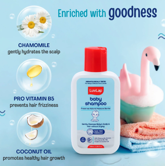 LuvLap Milky Soft Baby Shampoo - 100ml, Tear Free Formula, with Milk Protein, Vitamin E & Coconut Oil, Shea Butter & Chamomile, Gentle Care for Baby's Soft Hair, No Paraben, Dermatologically Tested