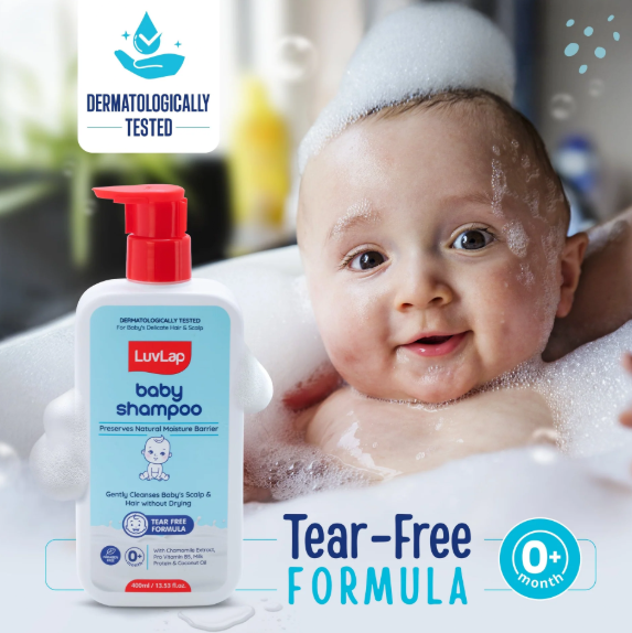 LuvLap Milky Soft Baby Shampoo - 400ml, Tear Free Formula, with Milk Protein, Vitamin E & Coconut Oil, Shea Butter & Chamomile, Gentle Care for Baby's Soft Hair, No Paraben, Dermatologically Tested