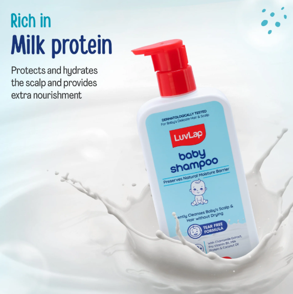 LuvLap Milky Soft Baby Shampoo - 400ml, Tear Free Formula, with Milk Protein, Vitamin E & Coconut Oil, Shea Butter & Chamomile, Gentle Care for Baby's Soft Hair, No Paraben, Dermatologically Tested