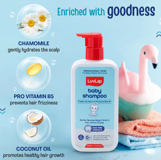 LuvLap Milky Soft Baby Shampoo - 400ml, Tear Free Formula, with Milk Protein, Vitamin E & Coconut Oil, Shea Butter & Chamomile, Gentle Care for Baby's Soft Hair, No Paraben, Dermatologically Tested