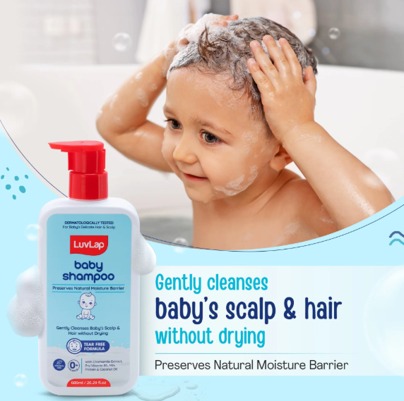 LuvLap Milky Soft Baby Shampoo - 600ml, Tear Free Formula, with Milk Protein, Vitamin E & Coconut Oil, Shea Butter & Chamomile, Gentle Care for Baby's Soft Hair, No Paraben, Dermatologically Tested