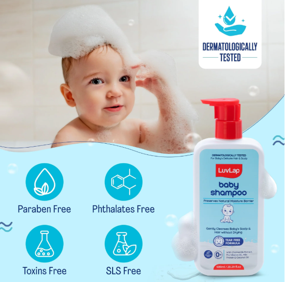 LuvLap Milky Soft Baby Shampoo - 600ml, Tear Free Formula, with Milk Protein, Vitamin E & Coconut Oil, Shea Butter & Chamomile, Gentle Care for Baby's Soft Hair, No Paraben, Dermatologically Tested