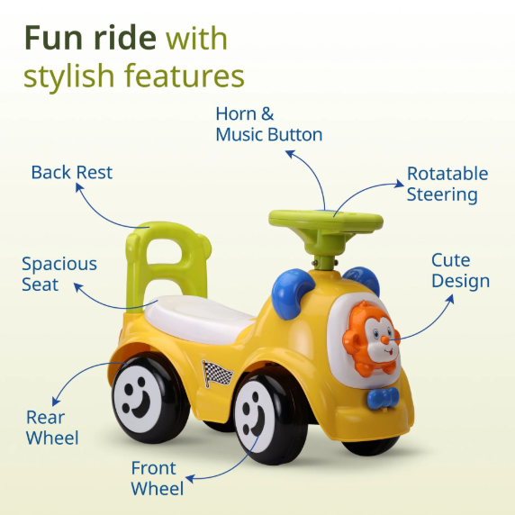 Sunny Ride on & Car for Kids with Music & Horn Steering, Push Car for Baby with Backrest, Safety Guard, Under Seat Storage & Big Wheels, Ride on for Kids 1 to 3 Years Upto 20 Kgs