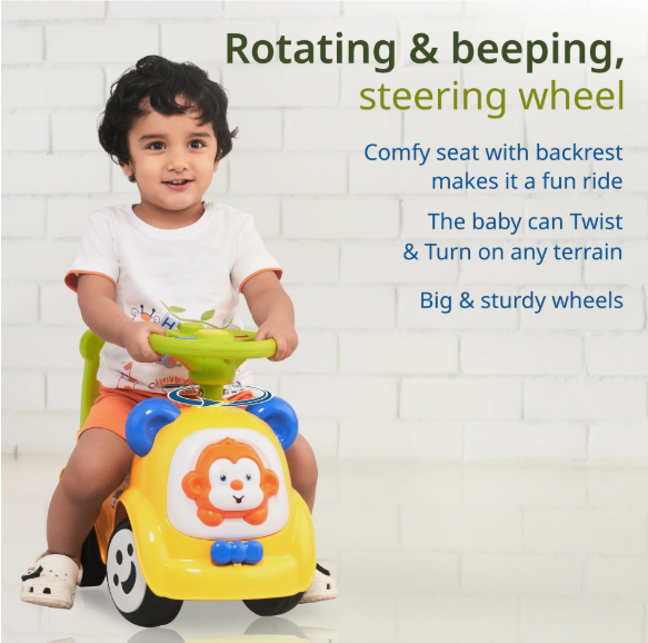 Sunny Ride on & Car for Kids with Music & Horn Steering, Push Car for Baby with Backrest, Safety Guard, Under Seat Storage & Big Wheels, Ride on for Kids 1 to 3 Years Upto 20 Kgs
