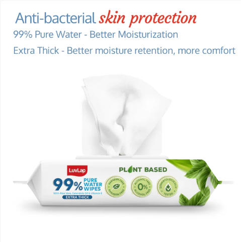 Luvlap 99% Pure Water Baby Wipes Extra Thick 72s