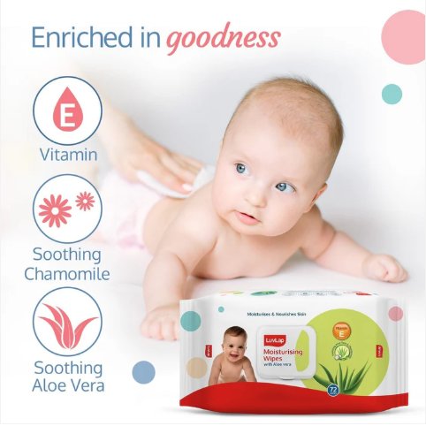 Luvlap Aloe Vera Baby Wipes With Lid, 72 Pcs